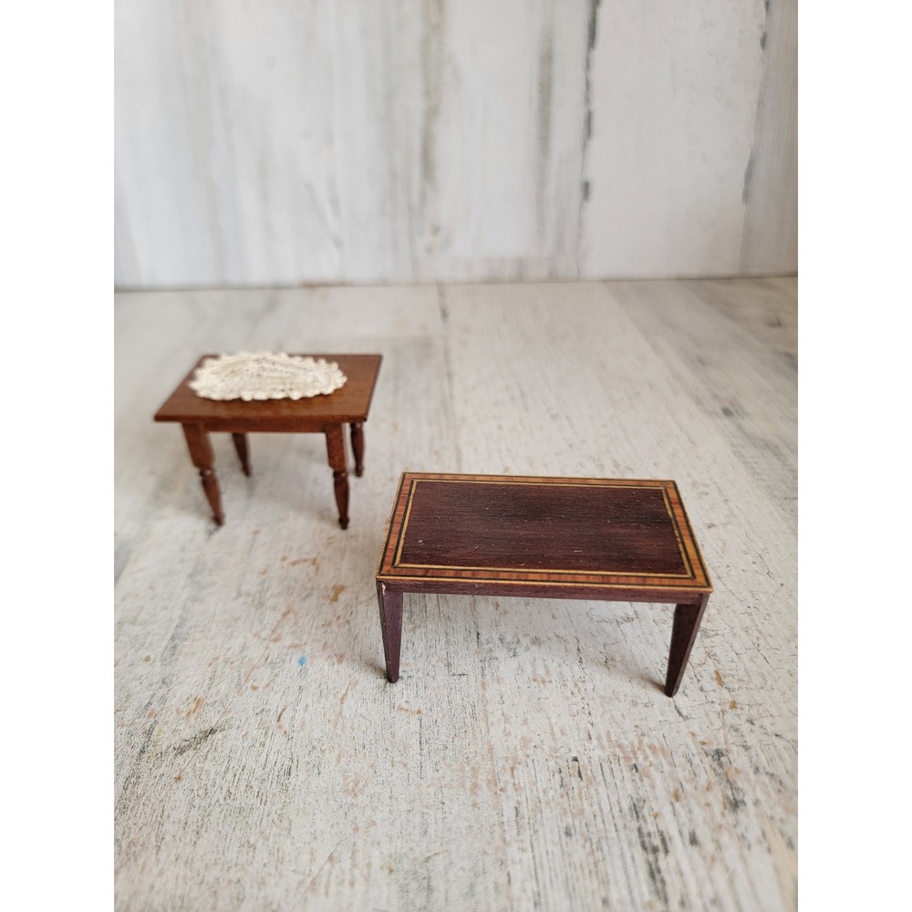 Vintage victorian dollhouse mini table lace runner wooden set furniture
